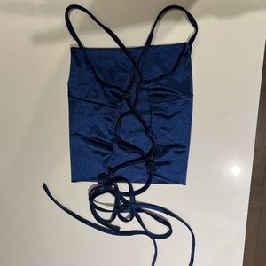 Criss Cross Back going out Top Satin feel Blue